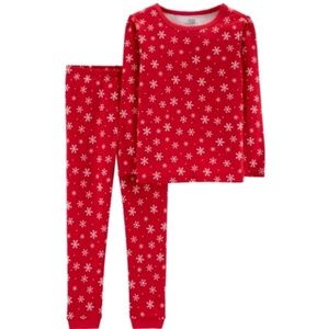 Carter's Pajamas Red Winter Snowflake 2 Piece Pants Set Christmas Red White New